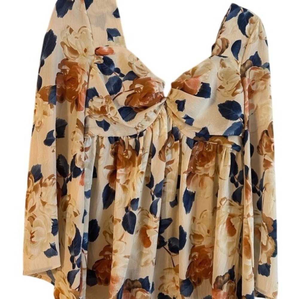 Floral‎ Print Long Sleeve Babydoll Blouse Cottagecore Boho Chic